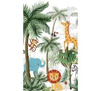 Papier peint intissé 250 cm X 150 cm, illustration forêt tropicale, animaux de la jungle, panoramique pour chambre d'enfant.