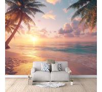 Plage Papier Peint Intissé 3D Panoramique Paysage De Coucher De Soleil Tapisserie Murales Tapisserie Photo Décoration Murale Pour Salon Chambre Tv Tableaux Muraux 200 X 140 Cm