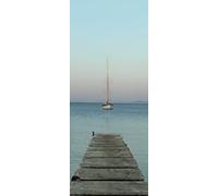 PLAGE Papier peint intissé Ponton avec voilier, mer calme - 250 cm X 96 cm - Déco murale intérieure
