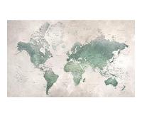 Papier peint intissé vintage, mappemonde verte, 250 cm X 150 cm