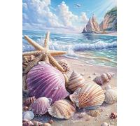 Plage Peinture Numero Adulte Enfant avec Cadre, Peinture par Numéro Coquille Paint by Numbers Kit, Numero d'art avec 3 Pinceaux et Acrylique Loisirs Créatifs Adultes, Decoration Maison 70x90 cm Q-808