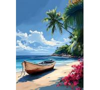 Plage Peinture par Numero Adulte Bateau Kits de Peinture au Numéro, DIY Paint by Numbers Art Artisanat Kit, Numero d'art Loisirs Créatifs Adultes Enfant, Decoration Murale, Cadeaux 60x80cm, Model 66
