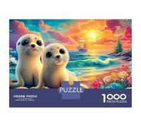 Plage Petits Phoques Puzzle 1000pcs Adulte | Deux Phoques Chiots Récif Corallien Tropical | Défi Impossible | Jeu Famille Classique | Cadeau Famille | 12+