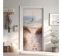 Plage Poster de Porte 3D Trompe L'oeil, Paysage Naturel Auto-Adhésif Sticker Porte pour Chambre Cuisine, Mer Stickers Autocollants de Porte 73x205 cm