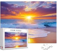 Plage Puzzle 1314 Pièces Adultes, Grand Bois Puzzle Coucher de Soleil Motif Désign, 75x50cm Jigsaw Bricolage Artisanat 14 Ans Activité Familiale avec Emballage Cadeau pour Decoration Murale, Model368