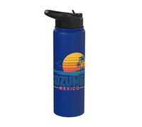 Plage rétro au coucher du soleil à Cozumel, Mexique Stainless Steel Insulated Water Bottle