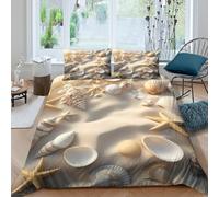 Plage shells Ensemble De Literie 3 Pièces 3D Imprimée Hypoallergique Natural coastal decor Linge de Lit avec 2 Taies d'oreiller Hypoallergique for Décoration de Chambre Super king（260x220cm）