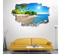 Plage Stickers Muraux Palmiers Nuages Autocollants Mural 3D Look pour Chambre Enfant Décoration Murale 80x120cm