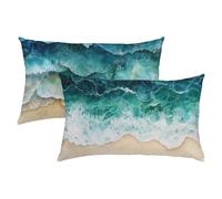Plage Taie Oreiller 50x80 Lot de 2, Housse Coussin Velours Bleu, Taies d'oreiller Luxueuse et Rafraîchissante, Housse de Coussin Exterieur Impermeable, Coussin Decoratif pour Canapé, Salon S-362