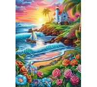 Plage tropicale au coucher du soleil 500 Pieces Casse-tête Famille En Carton Épais Anti-Déchirure Conte de fées d'accompagnement magique Difficulté Moyenne Jeu De Société Anti-Stress Loisir Créatif Pa