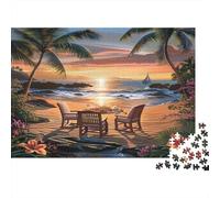 Plage Tropicale au Coucher du Soleil Puzzle 1000 Pièces Papier recyclé pour Adultes Puzzle pour Adultes Jeu Familial Amusant et Stimulant Cadeau Amusant pour la Maison 70x50cm/1000pcs