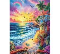 Plage tropicale au coucher du soleil with Palm Trees 300 Pièces Puzzle Pour Ado En Carton Anti-Déchirure Haute Densité Rêve magique de science-fiction Facile Débutant Jeu De Société Idée Cadeau Annive