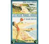 Plages Vendée Sion sur l'Océan Affiche Poster Reproduction/Format Size 50X70 cm Papier 300 GR-Vente du fichier numérique HD Possible Nous Consulter (Boutique : affichevintage.FR)