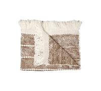Plaid 120x150cm Maille Tressée Marron et Blanc avec Franges -