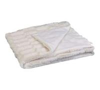 Plaid 120x150cm Texturé Imitation Fourrure Blanche avec Anse Simili Cuir Marron - STUFF -