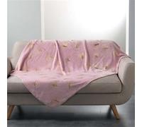 Plaid 125 x 150 cm coral imprime metallise bloomy Rose/or Rose G
