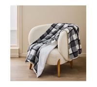 Douceur d'Intérieur Plaid Écossais Tartan et Sherpa Chaud 125 x 150 cm Anthracite