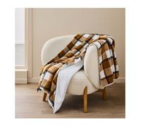 Douceur d'Intérieur Plaid écossais Camel et Tartan avec Sherpa 125 x 150 cm