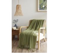Plaid 130 x 170 cm Polyester tricot uni effet Mohair ""Melia"" Le fil d'Ariane - Melia Olive -