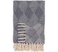 FATHIA - Plaid 130x180cm Bleu et Beige à Motifs Losanges -