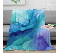 Plaid 3D imprimé Aquarelle Abstraite Microfibre Couverture décor Maison Bleu Doux pour canapé lit 50x60(127x152cm)