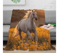 Plaid 3D Imprimé Cheval Champ Microfibre Doux Décor Maison Couverture Lance Thème Équestre pour Adulte Jeune Canapé Lit 80×90(200x230cm)