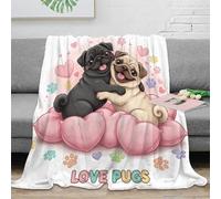 Plaid 3D imprimé Chien Mignon Microfibre Décor Maison Couverture Cartoon Carlin Canapé Lit Doux Cadeau Adulte Enfants 50x60(127x152cm)