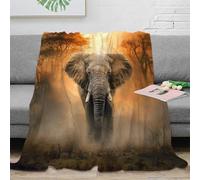 Plaid 3D imprimé éléphant d'Afrique en Microfibre décoration intérieure Couverture jeté Douce Chaude Adulte canapé Chambre 40x50(100x130cm)