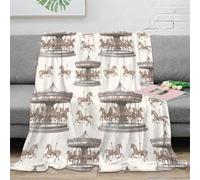 Plaid 3D Imprimé Manège Rétro Couverture Microfibre Décor Maison Jeté Carrousel pour Adulte Canapé Chambre Toutes Saisons 50x60(127x152cm)