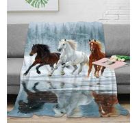Plaid 3D Imprimé Motif Cheval au Galop Microfibre Décor Maison Couverture Cheval Douce pour Canapé Chambre Adulte 60x80(150x200cm)