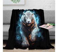 Plaid 3D imprimé Motif Tigre Blanc Microfibre, jeté canapé lit Adulte, décoration Chambre Toute Saison 60x80(150x200cm)