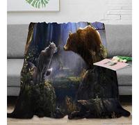 Plaid 3D imprimé Ours Loup forêt Microfibre Décor Maison Couverture jetée Animaux Sauvages Doux Chaud Canapé Chambre 50x60(127x152cm)