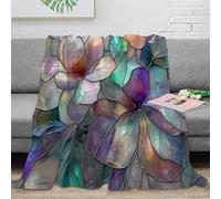 Plaid 3D Imprimé Vitrail Floral Microfibre Couverture de Canapé Chambre Décoration Maison Floral Throw Blanket 120x150cm 60x80(150x200cm)