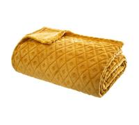 Plaid 3D Losange en Flanelle - Jaune Moutarde 180x230 cm - Atmosphera créateur d'intérieur