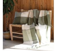 Plaid à carreaux aspect mohair Kaki 130x180 cm