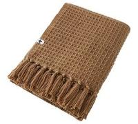 KARL - Plaid à Franges 100% Recyclé Tissage Nid d'abeilles 130x160cm Camel -