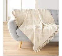 Plaid à franges 125 x 150 cm - Tissé en coton/polyester texturé Inca