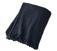 Plaid à Franges 130x160 cm Gaze de Coton Minuit