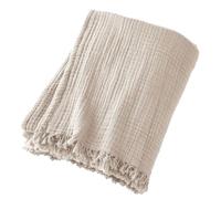 Plaid à Franges 130x160 cm Gaze de Coton Naturel