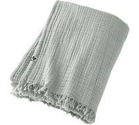 OUREA - Plaid à Franges 130x160cm 4 Epaisseurs Gaze de Coton Eucalyptus -