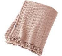 OUREA - Plaid à Franges 130x160cm 4 Epaisseurs Gaze de Coton Guimauve -