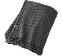 OUREA - Plaid à Franges 180x220cm 4 Epaisseurs Gaze de Coton Granit -