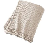 OUREA - Plaid à Franges 180x220cm 4 Epaisseurs Gaze de Coton Pampa -