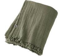 OUREA - Plaid à Franges 180x220cm 4 Epaisseurs Gaze de Coton Romarin -