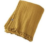 OUREA - Plaid à Franges 180x220cm 4 Epaisseurs Gaze de Coton Safran -