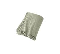 Plaid à Franges 180x220cm 4 Epaisseurs Gaze de Coton Vert d'Eau - OUREA -