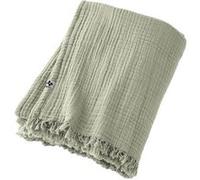 OUREA - Plaid à Franges 180x220cm 4 Epaisseurs Gaze de Coton Vert d'Eau -