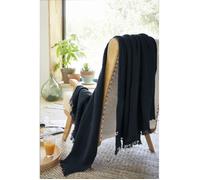 Plaid à franges en gaze de coton 180 x 220 cm Gaia Bleu marine