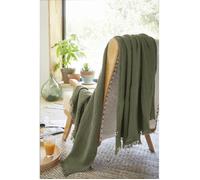 Plaid à franges en gaze de coton 180 x 220 cm Gaia Romarin