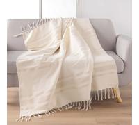 Douceur d'Intérieur - Plaid à franges Doreline, Coton jacquard & fils métallisés - 125x150 cm Beige